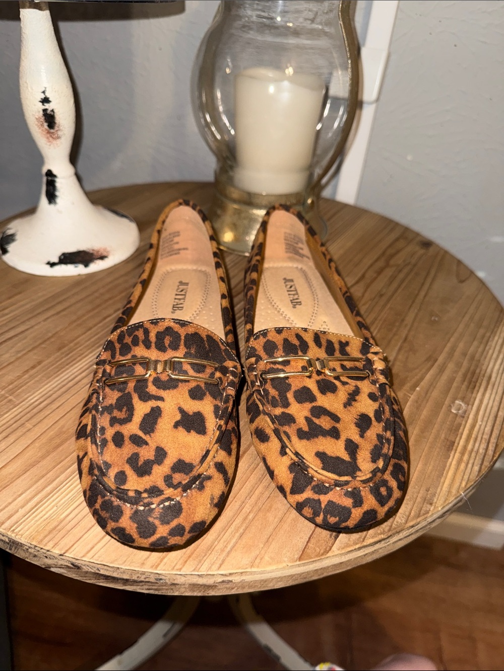 JustFab Leopard Print Loafers in Brown and Black